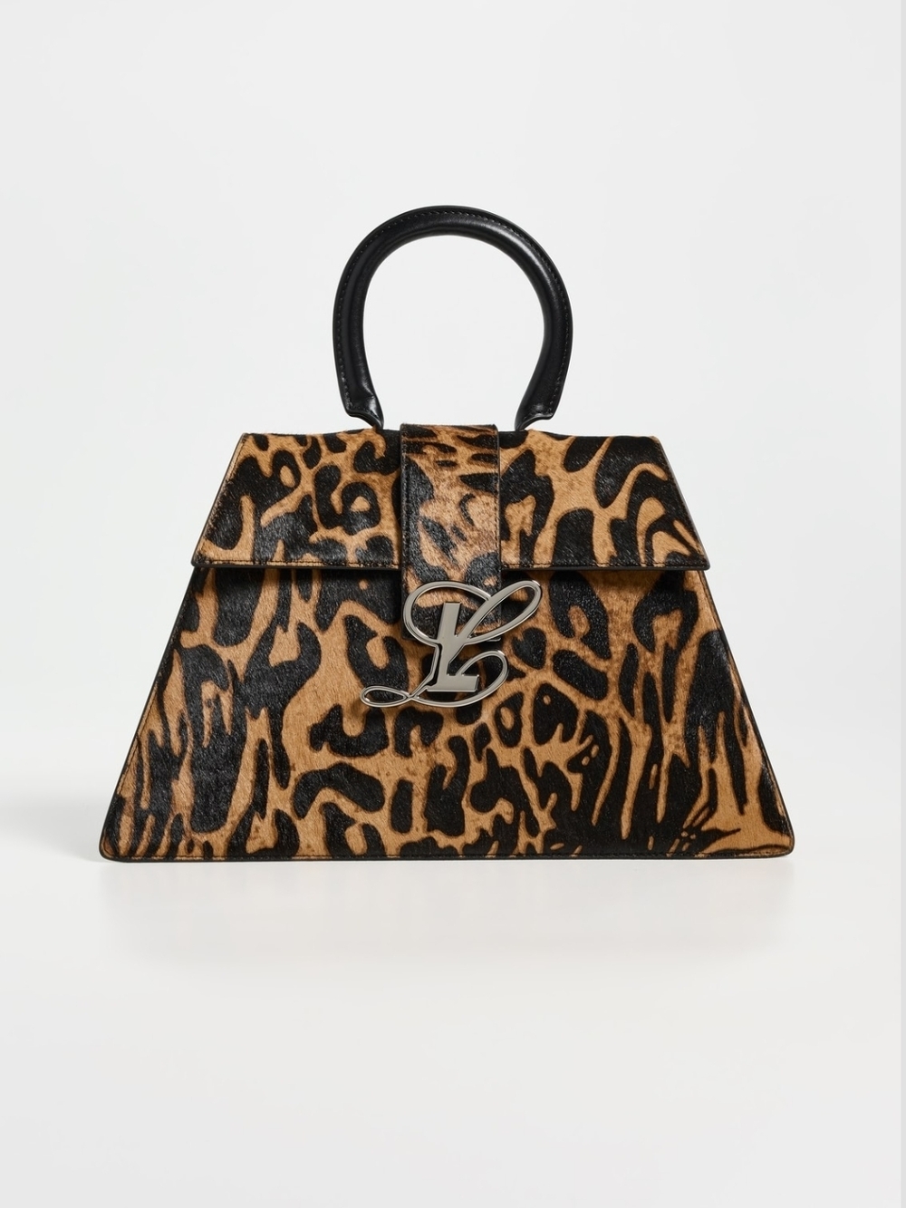 Leopard Print Top-Handle Bag with Script Logo
